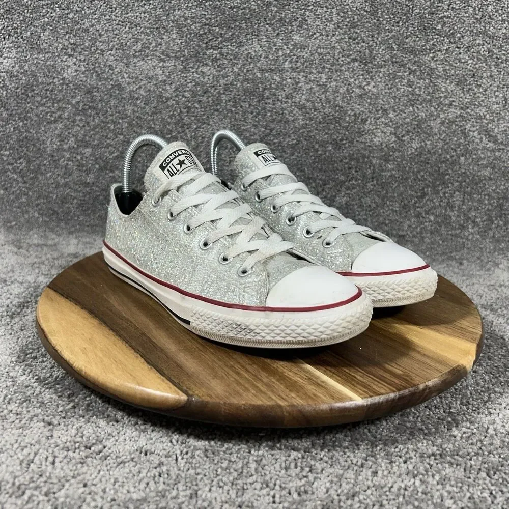 Converse Chuck Taylor All Star Ox 663627C Kids Size 5 Sliver Sparkle Shoes Used